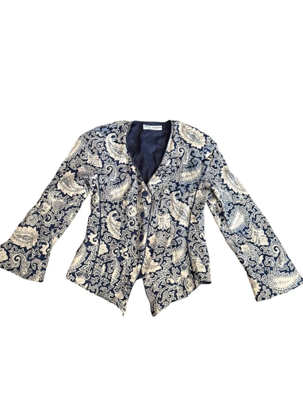 Jorge Aragon Barcelona Paisley Tailored Blazer in Navy and Cream